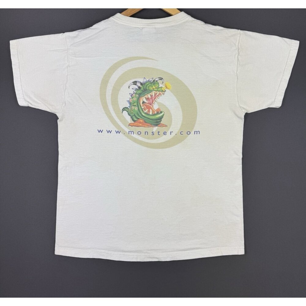 Vintage 90's Monster Dot Com Website Promo Rare Computer Art Graphic White Shirt